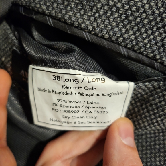 Kenneth Cole AWEARNESS Grey Sport Coat Blazer Size 38 Long Elbow Patch - Picture 7 of 7